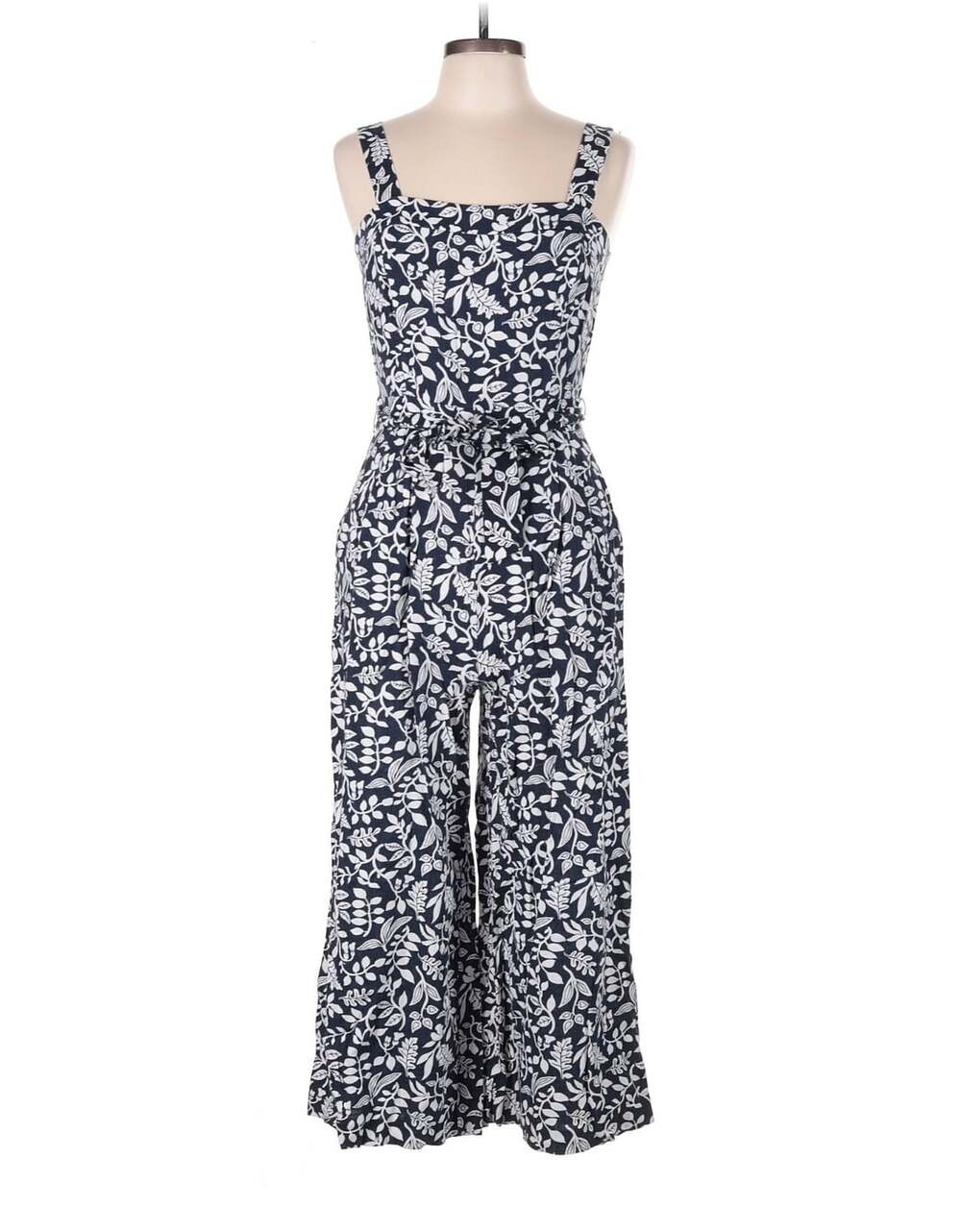 Ann Taylor Factory Jumpsuit - Blue White Leaf Print Linen